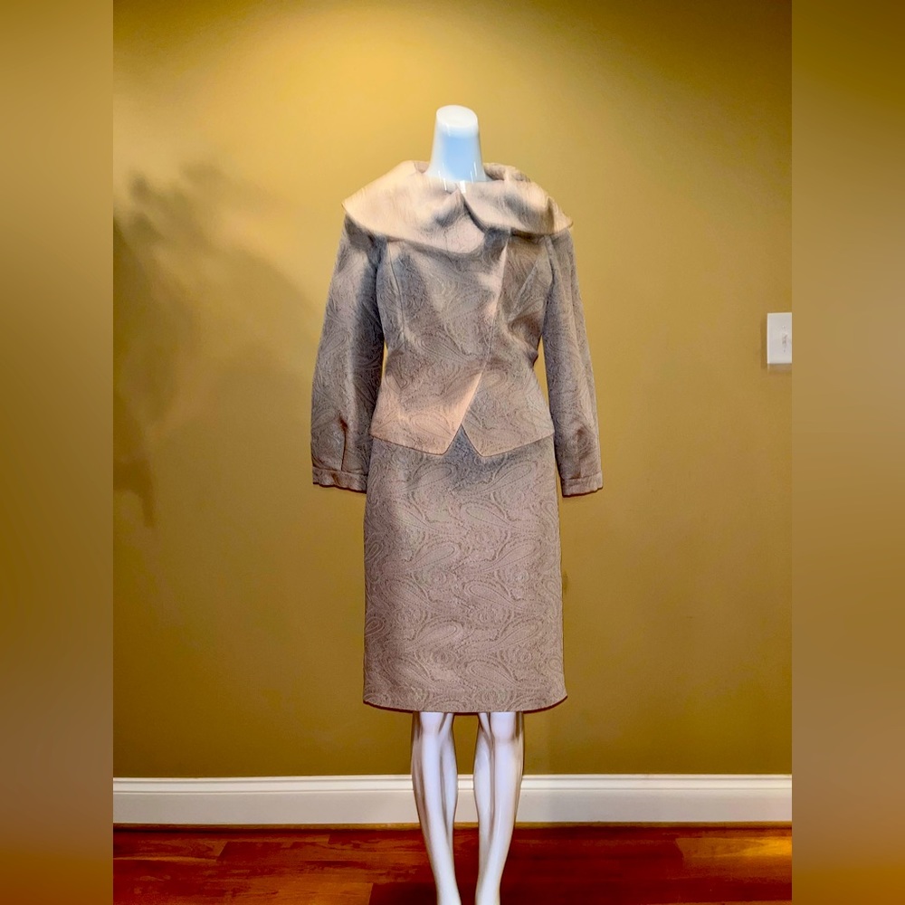 Lovely business suit for evening event!  Camel two piece with split skirt.